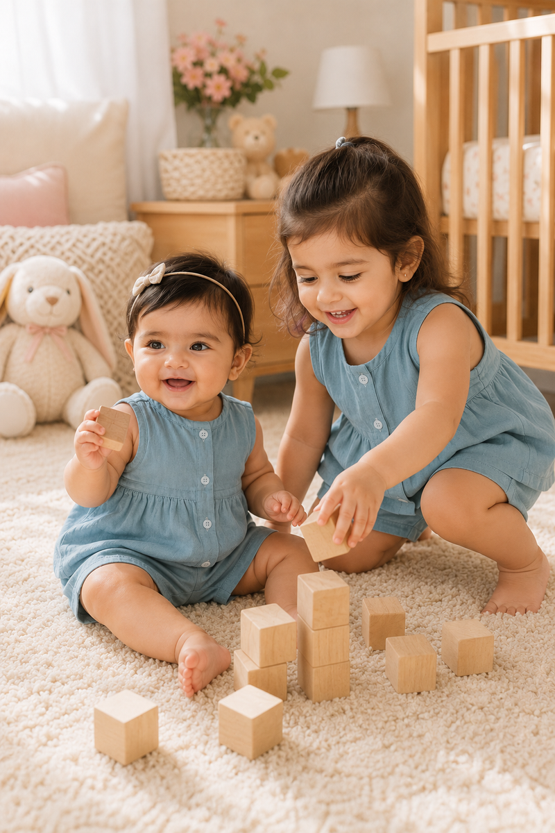 Teal Baby Girl Sleeveless Top and Shorts Set | Premium Crinkled Double Layered Muslin