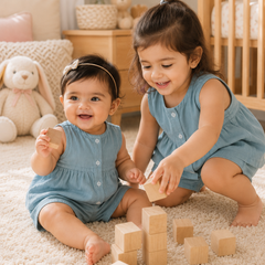 Teal Baby Girl Sleeveless Top and Shorts Set | Premium Crinkled Double Layered Muslin