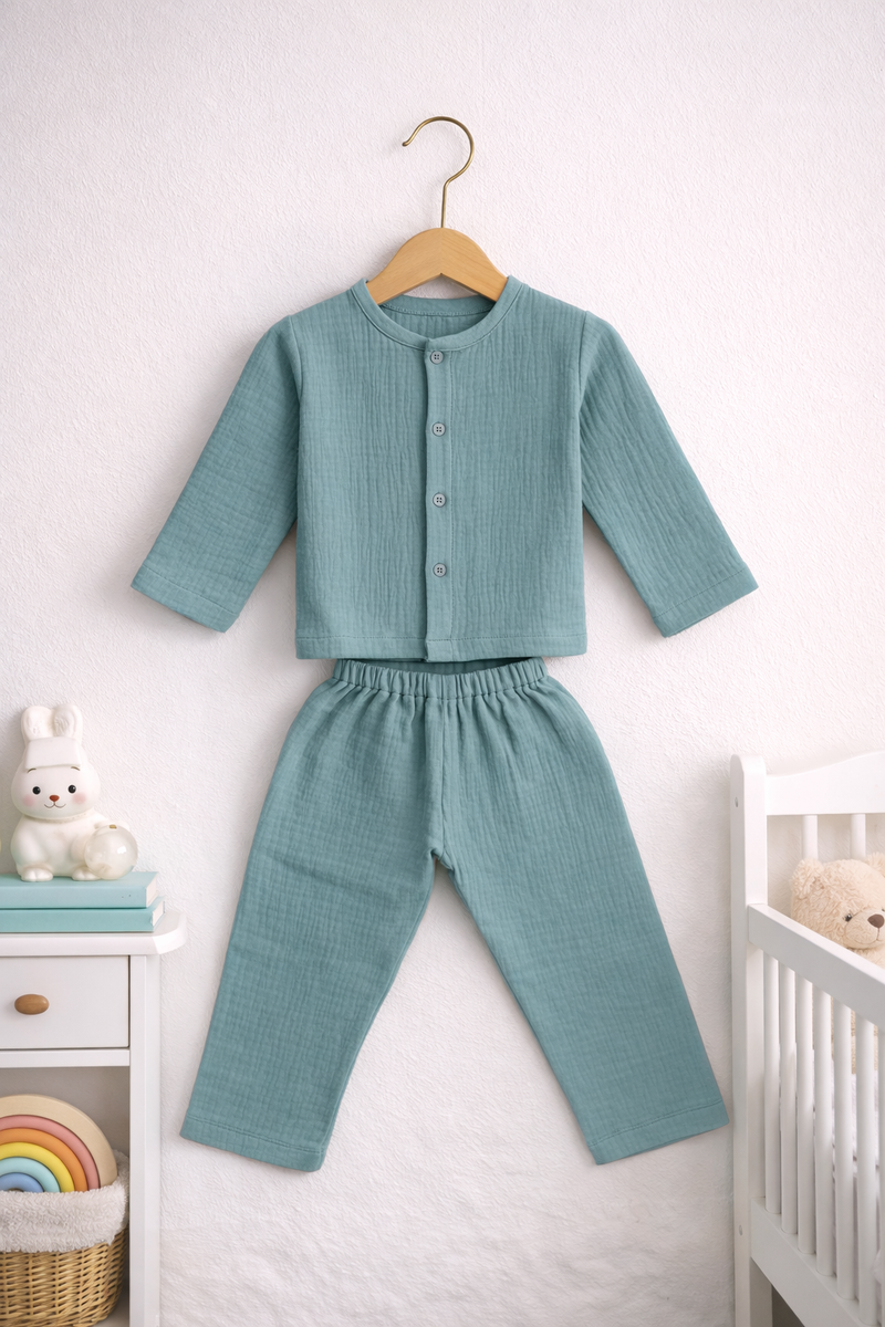 Deep Teal| Premium Crinkled Double Layered Soft Unisex Muslin Set for New Born to 6 Years