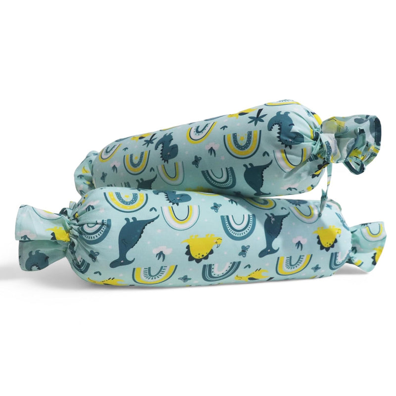 Teal Dinos - Set of 2 Side Pillows for Kids above 12 Years