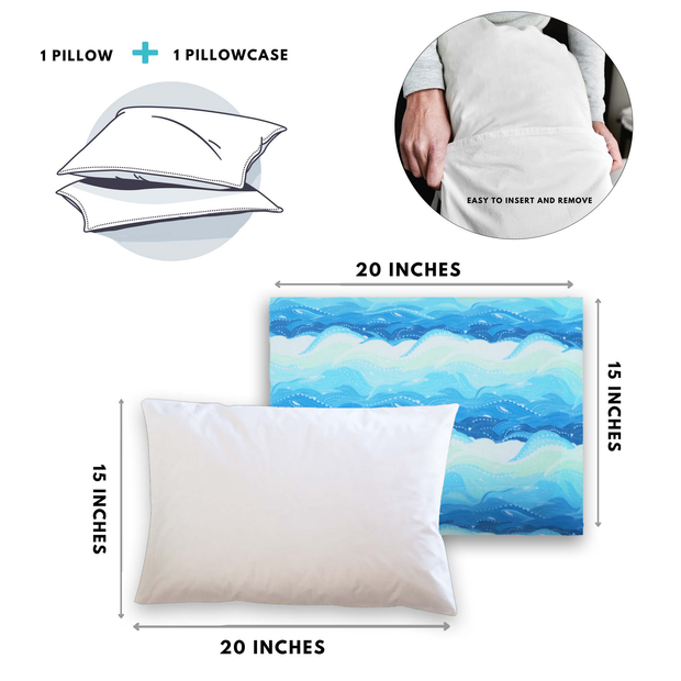 Waves - Toddler Pillow with 100% Cotton Removable cover - 20 X 15 Inches | Children Pillows