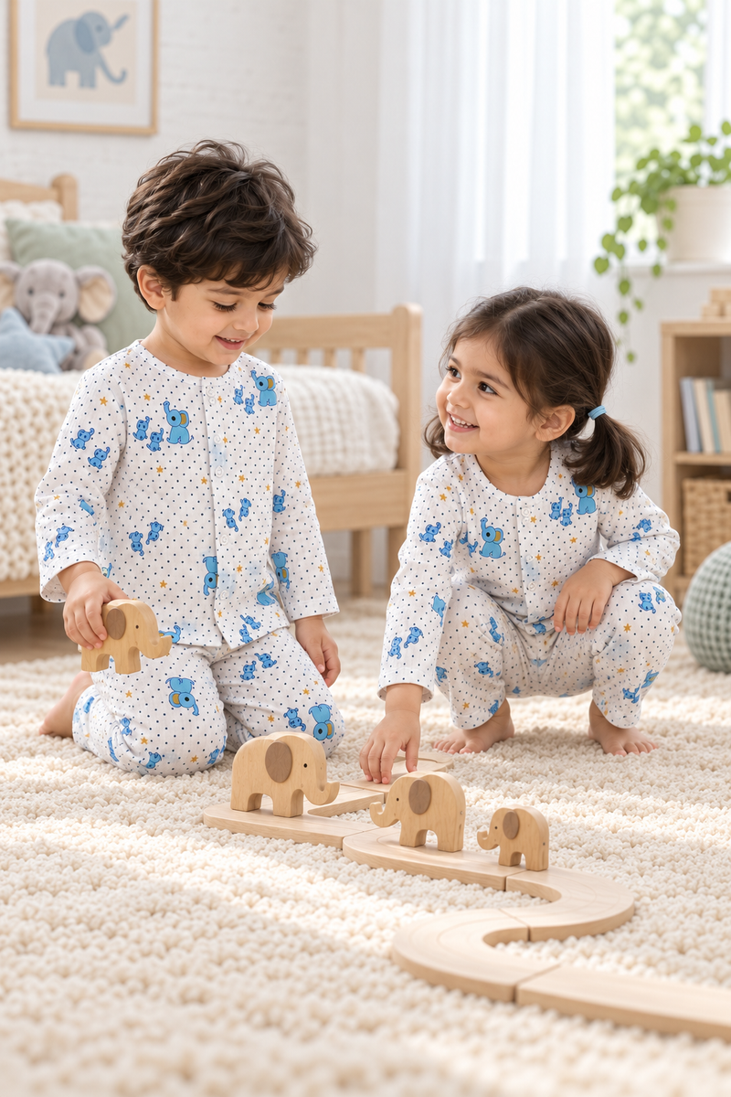 2Ellis |Full Sleeves| 120 GSM Checkered Muslin Fabric |  Soft Unisex Muslin Set for New Born to 6 Years