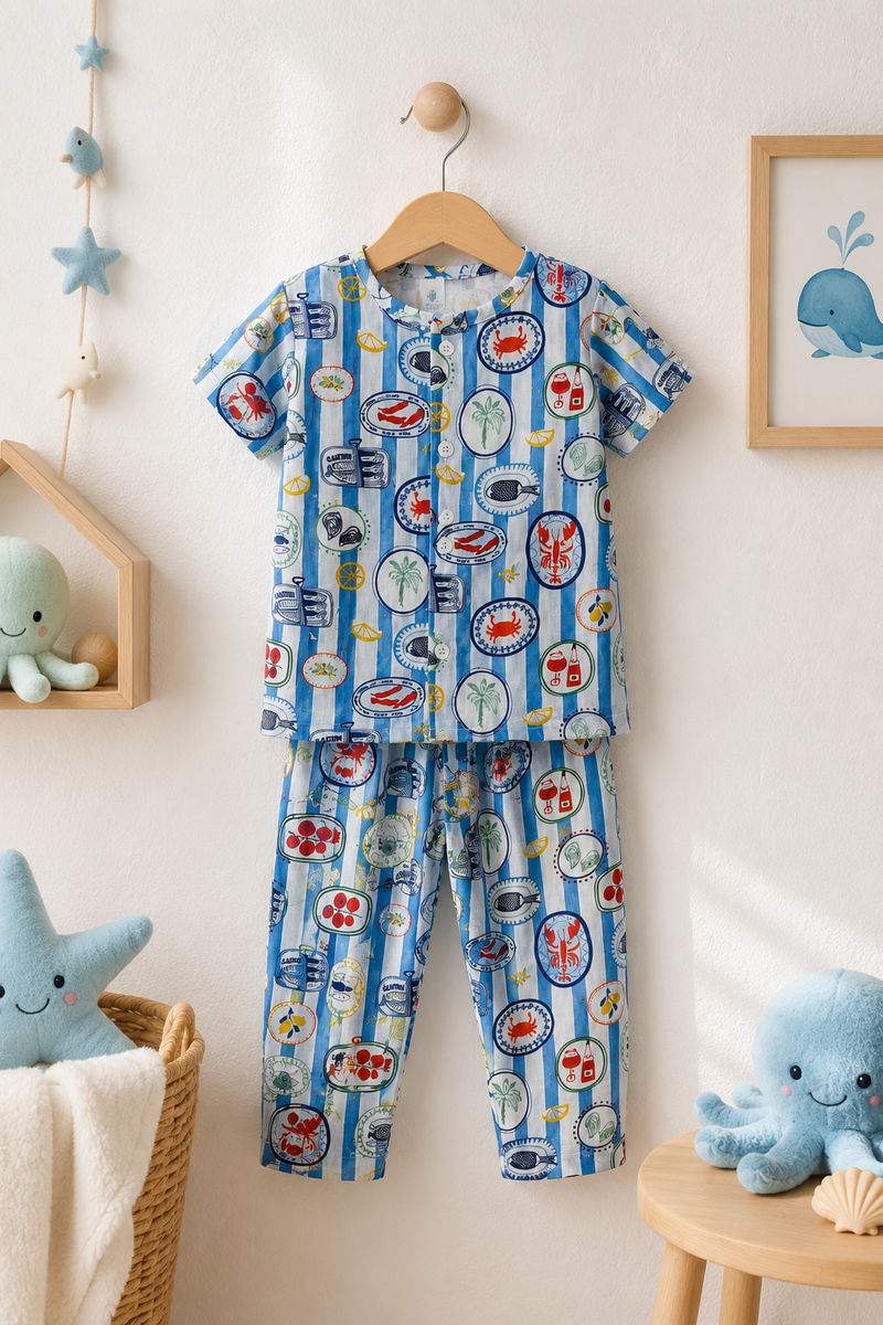 Under Sea |Half Sleeves| Checkered Muslin| Soft Unisex Muslin Set for New Born to 6 Years