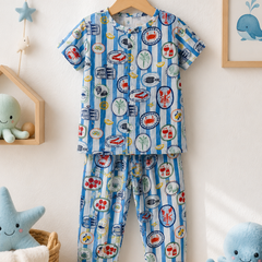 Under Sea |Half Sleeves| Checkered Muslin| Soft Unisex Muslin Set for New Born to 6 Years