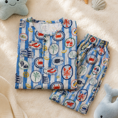 Under Sea |Half Sleeves| Checkered Muslin| Soft Unisex Muslin Set for New Born to 6 Years