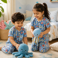 Under Sea |Half Sleeves| Checkered Muslin| Soft Unisex Muslin Set for New Born to 6 Years