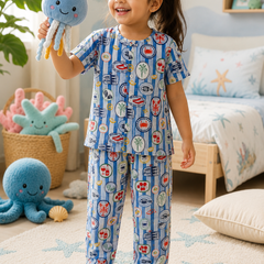Under Sea |Half Sleeves| Checkered Muslin| Soft Unisex Muslin Set for New Born to 6 Years