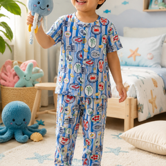 Under Sea |Half Sleeves| Checkered Muslin| Soft Unisex Muslin Set for New Born to 6 Years