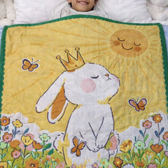 Lightweight Soft Plush Velvet Fleece 2 way Printed Blanket for 1 -7 Year Olds - Garden Rabbit