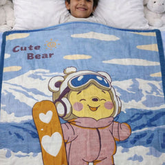 Lightweight Soft Plush Velvet Fleece 2 way Printed Blanket for 1 -7 Year Olds - Surf Bear