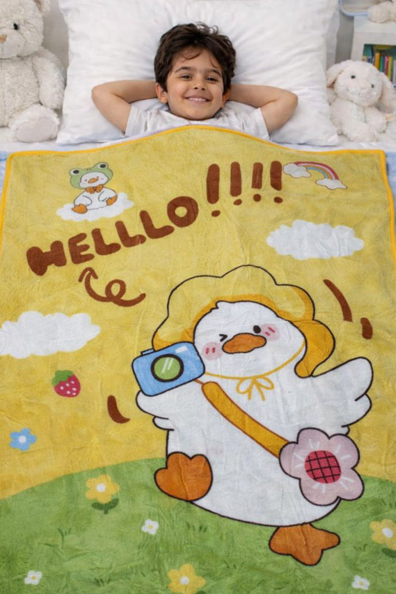 Lightweight Soft Plush Velvet Fleece 2 way Printed Blanket for 1 -7 Year Olds - Hello