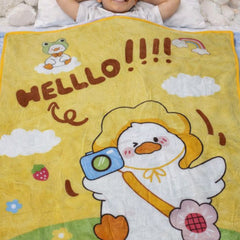 Lightweight Soft Plush Velvet Fleece 2 way Printed Blanket for 1 -7 Year Olds - Hello