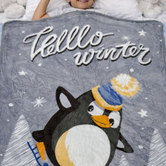 Lightweight Soft Plush Velvet Fleece 2 way Printed Blanket for 1 -7 Year Olds - Hello Winter