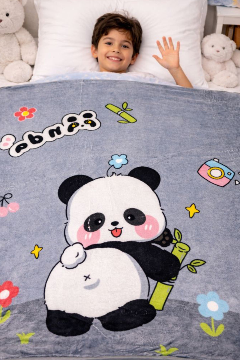 Lightweight Soft Plush Velvet Fleece 2 way Printed Blanket for 1 -7 Year Olds - Panda