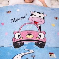 Lightweight Soft Plush Velvet Fleece 2 way Printed Blanket for 1 -7 Year Olds - Moo