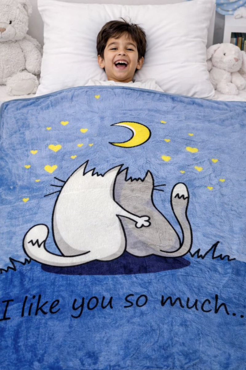 Lightweight Soft Plush Velvet Fleece 2 way Printed Blanket for 1 -7 Year Olds - 2 Cats
