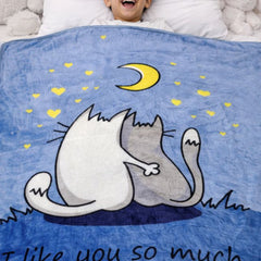 Lightweight Soft Plush Velvet Fleece 2 way Printed Blanket for 1 -7 Year Olds - 2 Cats