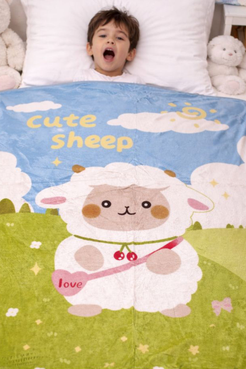 Lightweight Soft Plush Velvet Fleece 2 way Printed Blanket for 1 -7 Year Olds - Cute Sheep