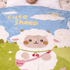 Lightweight Soft Plush Velvet Fleece 2 way Printed Blanket for 1 -7 Year Olds - Cute Sheep