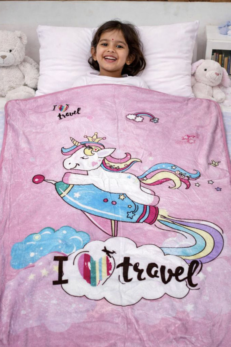 Lightweight Soft Plush Velvet Fleece 2 way Printed Blanket for 1 -7 Year Olds - Travel
