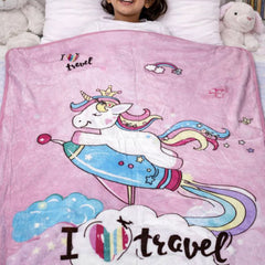 Lightweight Soft Plush Velvet Fleece 2 way Printed Blanket for 1 -7 Year Olds - Travel