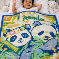 Lightweight Soft Plush Velvet Fleece 2 way Printed Blanket for 1 -7 Year Olds - 2 Pandas