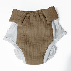 Muslin Adjustable Reusable Diaper Pants with Velcro Closure - (Blue and Camel Brown)