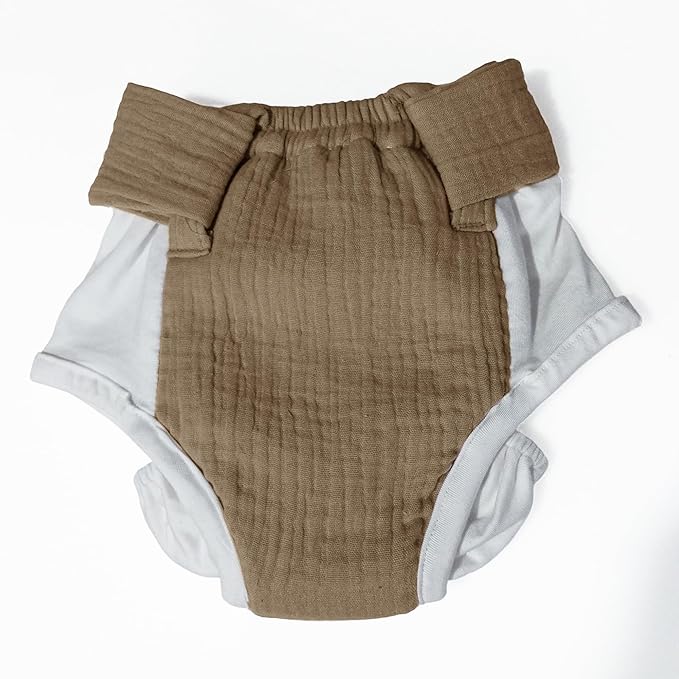 Muslin Adjustable Reusable Diaper Pants with Velcro Closure - (Blue and Camel Brown)
