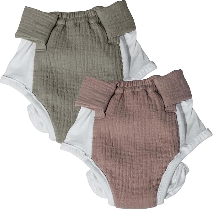 Muslin Adjustable Reusable Diaper Pants with Velcro Closure -(Musk and Olive)