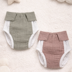 Muslin Adjustable Reusable Diaper Pants with Velcro Closure -(Musk and Olive)
