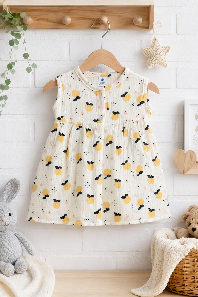 Girls Dress | Sleeveless | Premium Crinkled Double Layered Muslin Fabric - Design 20