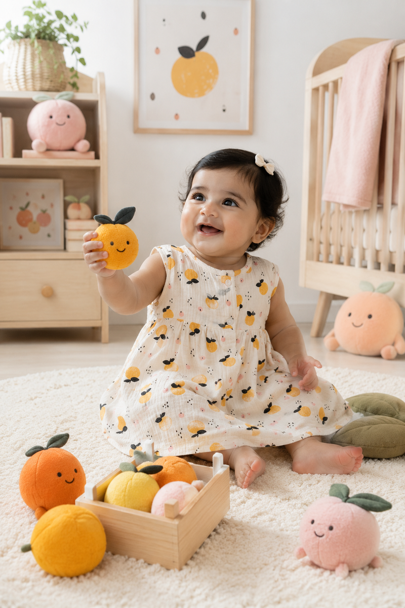 Girls Dress | Sleeveless | Premium Crinkled Double Layered Muslin Fabric - Design 20