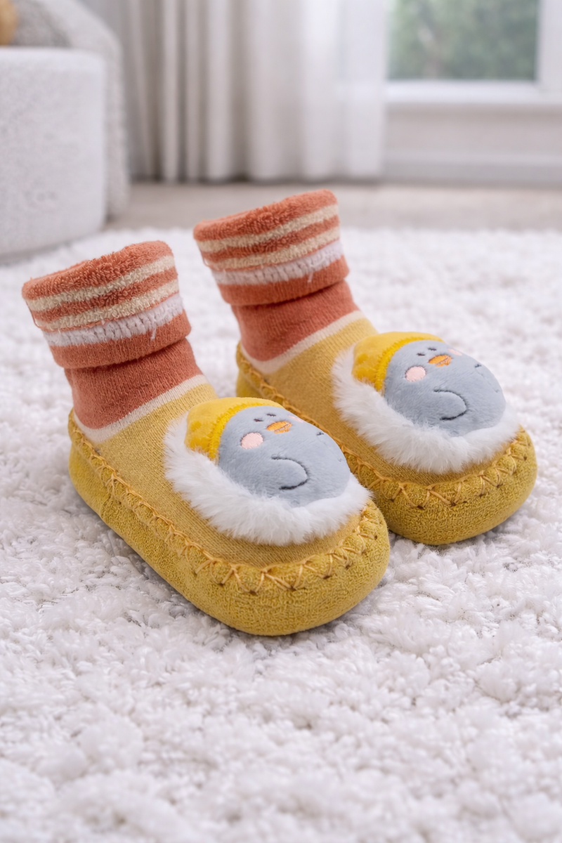 Yellow Penguin- Baby Sock Shoes for Infants Babies - 6 to 18 Months