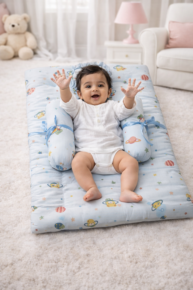 4 Pcs Muslin Bedding Set for 0 to 6 Months - Blue Planet