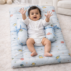 4 Pcs Muslin Bedding Set for 0 to 6 Months - Blue Planet