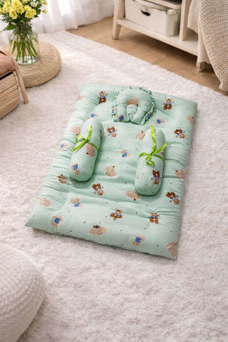 4 Pcs Muslin Bedding Set for 0 to 6 Months - Minty
