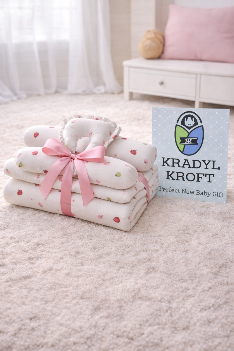 4 Pcs Muslin Bedding Set for 0 to 6 Months - Strawberry