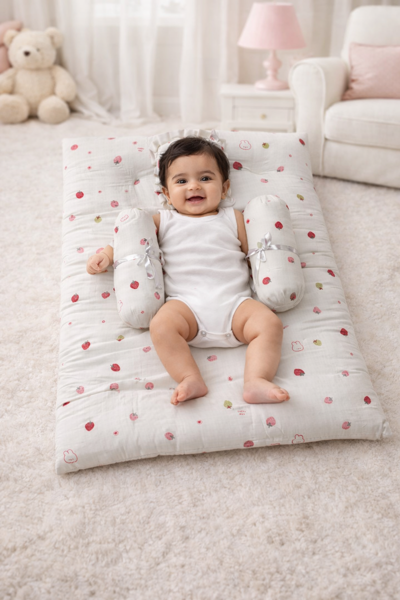 4 Pcs Muslin Bedding Set for 0 to 6 Months - Strawberry