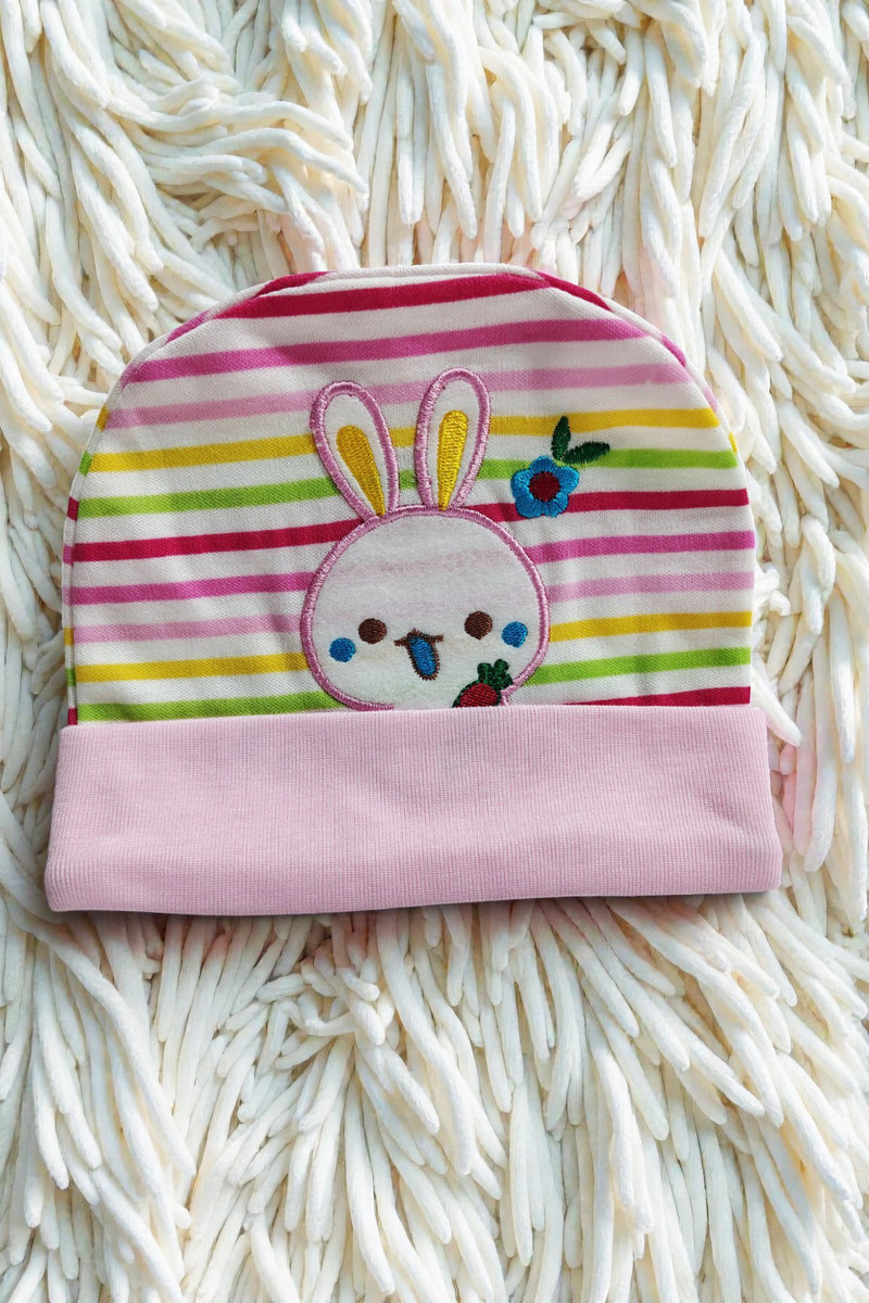 Kradyl Kroft Cotton Baby Cap | Stretchy Fabric | Good Fit - Pink Bunny