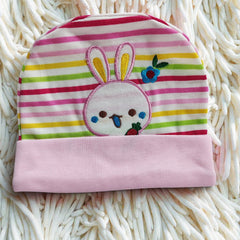 Kradyl Kroft Cotton Baby Cap | Stretchy Fabric | Good Fit - Pink Bunny