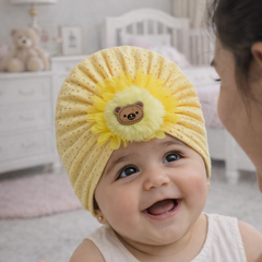 Kradyl Kroft Baby Girl Turban Cap | Stretchy Fabric | Good Fit - Yellow