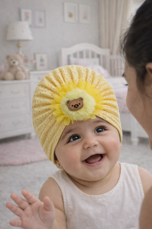 Kradyl Kroft Baby Girl Turban Cap | Stretchy Fabric | Good Fit - Yellow