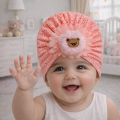 Kradyl Kroft Baby Girl Turban Cap | Stretchy Fabric | Good Fit - Peach