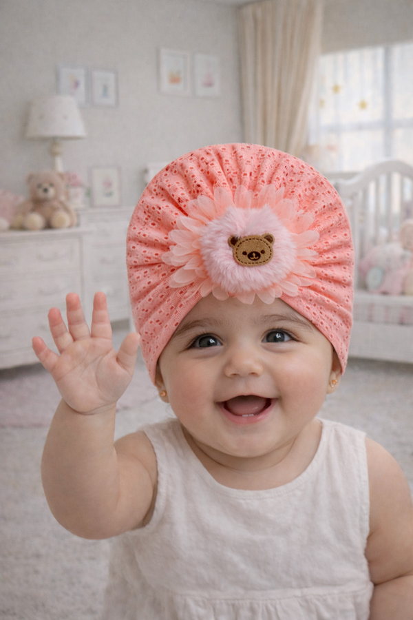 Kradyl Kroft Baby Girl Turban Cap | Stretchy Fabric | Good Fit - Peach