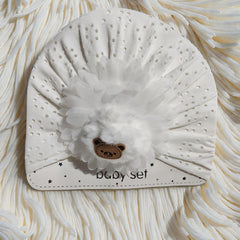 Kradyl Kroft Baby Girl Turban Cap | Stretchy Fabric | Good Fit - White