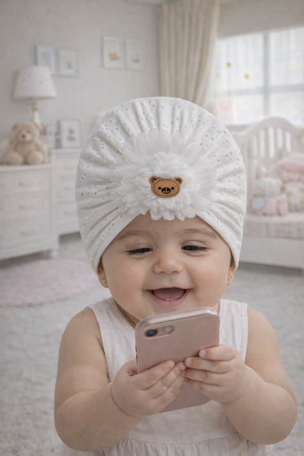 Kradyl Kroft Baby Girl Turban Cap | Stretchy Fabric | Good Fit - White