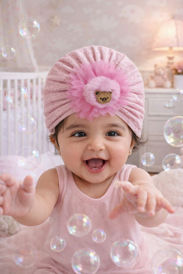 Kradyl Kroft Baby Girl Turban Cap | Stretchy Fabric | Good Fit - Pink