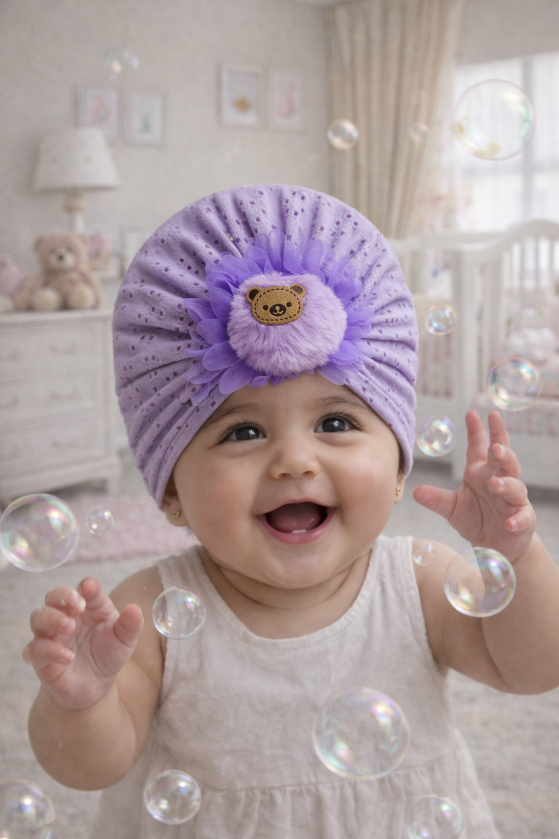 Kradyl Kroft Baby Girl Turban Cap | Stretchy Fabric | Good Fit - Purple