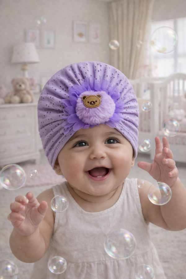 Kradyl Kroft Baby Girl Turban Cap | Stretchy Fabric | Good Fit - Purple