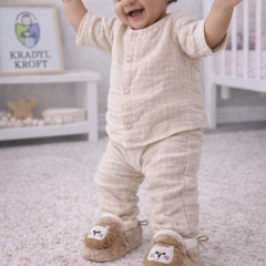 Kradyl Kroft 6-18 Months Booties with Drawstrings | Kids First Walking Soft Fabric Fur Shoes with Anti Slip Sole-Fluffy Beige